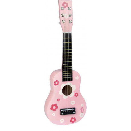 Rosa Holzgitarre mit Blumen Rosa Holzgitarre mit Blumen